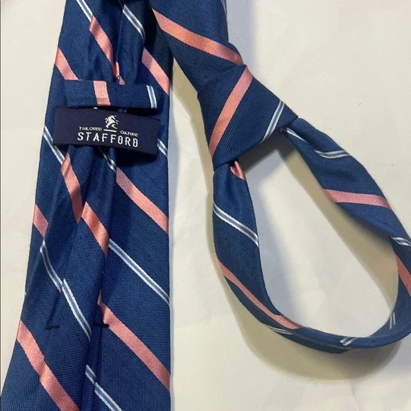 Stafford Navy and Coral Striped Tie - Picture 5 of 6